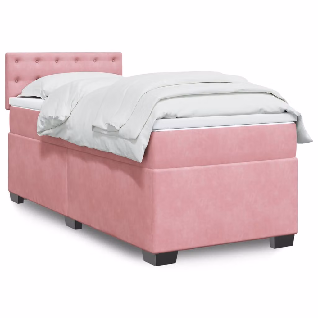 vidaXL Giroletto a Molle con Materasso Ibrido in Velluto Rosa e Bianco, L/P/H: 90 x 200 cm