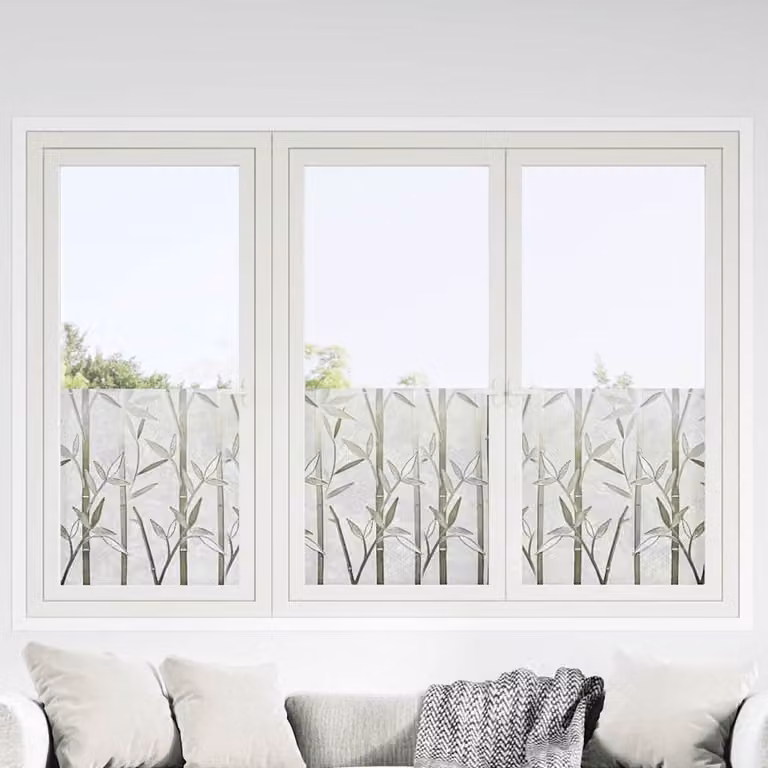 Set di 2 pellicole per finestre smerigliate vidaXL con motivo botanico bambù in PVC bianco e trasparente