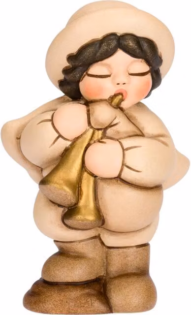 Statuina Zampognaro in ceramica Thun per Presepe Classico, Beige