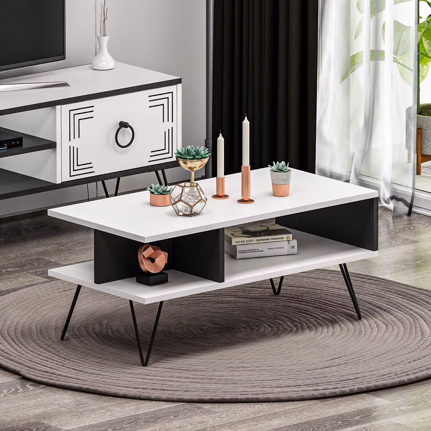 HOMIDEA Tavolino Milestone per il soggiorno - Tavolino da divano - Tavolino da soggiorno moderno dal design di tendenza - Bianco/Nero