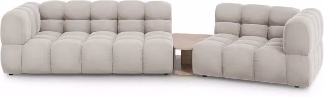 Divano modulare Sky di Cosmopolitan Design, modello a L con 3 posti, rivestimento in velluto beige chiaro, lato destro