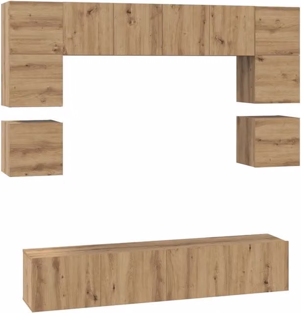 Set mobile TV 8 pz | Armadietto TV | Mobile Porta TV Rovere artigianale Legno multistrato
