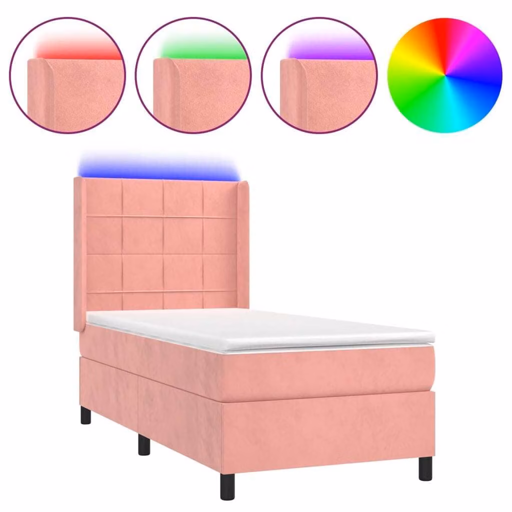 Letto a Molle con Materasso e LED Rosa 80x200 cm in Velluto