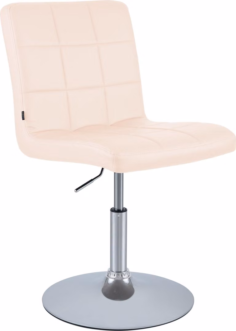 Sedia da pranzo Ricky, rivestita in ecopelle, regolabile in altezza, girevole a 360°, color crema