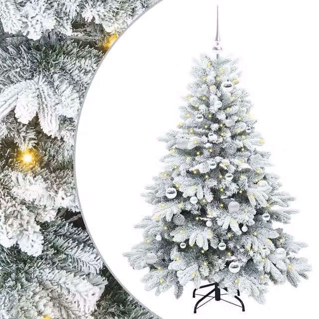 Albero di Natale artificiale bianco con 150 LED luce bianca calda, design moderno a cono in PE e PVC, Altezza: 150 cm