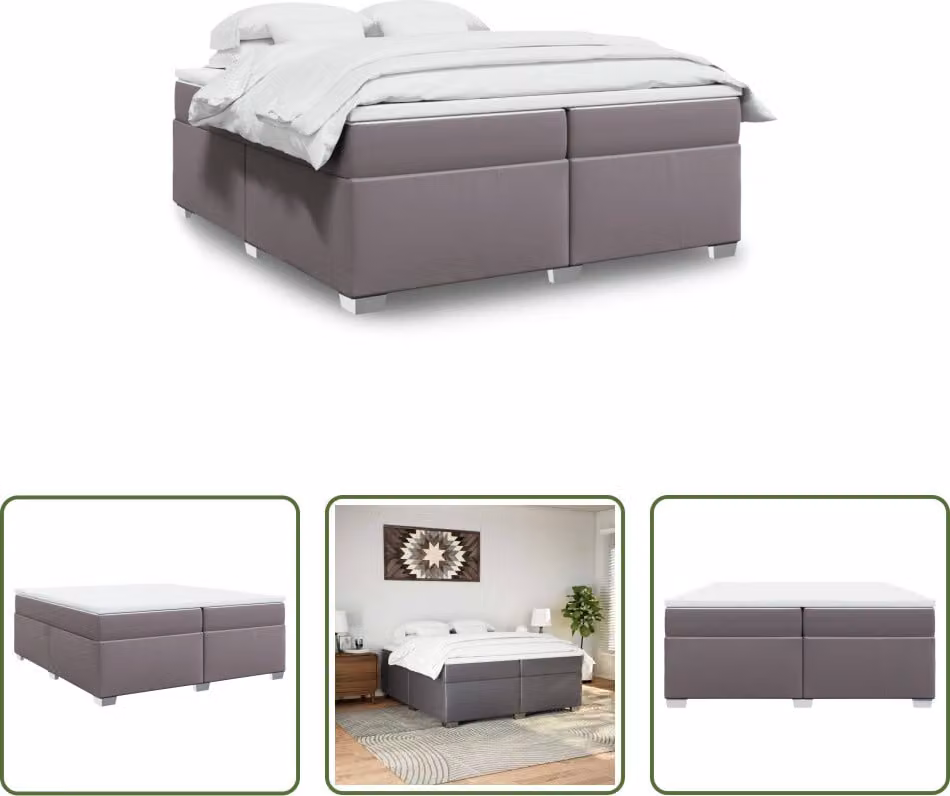 The Living Store Letto a molle con materasso grigio 200x200 cm in Pelle finta
