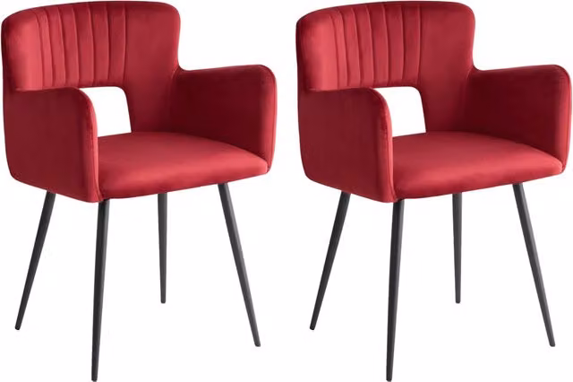 Set di 2 sedie da pranzo BELIANI in velluto rosso con braccioli e gambe in metallo in stile moderno industriale – 1