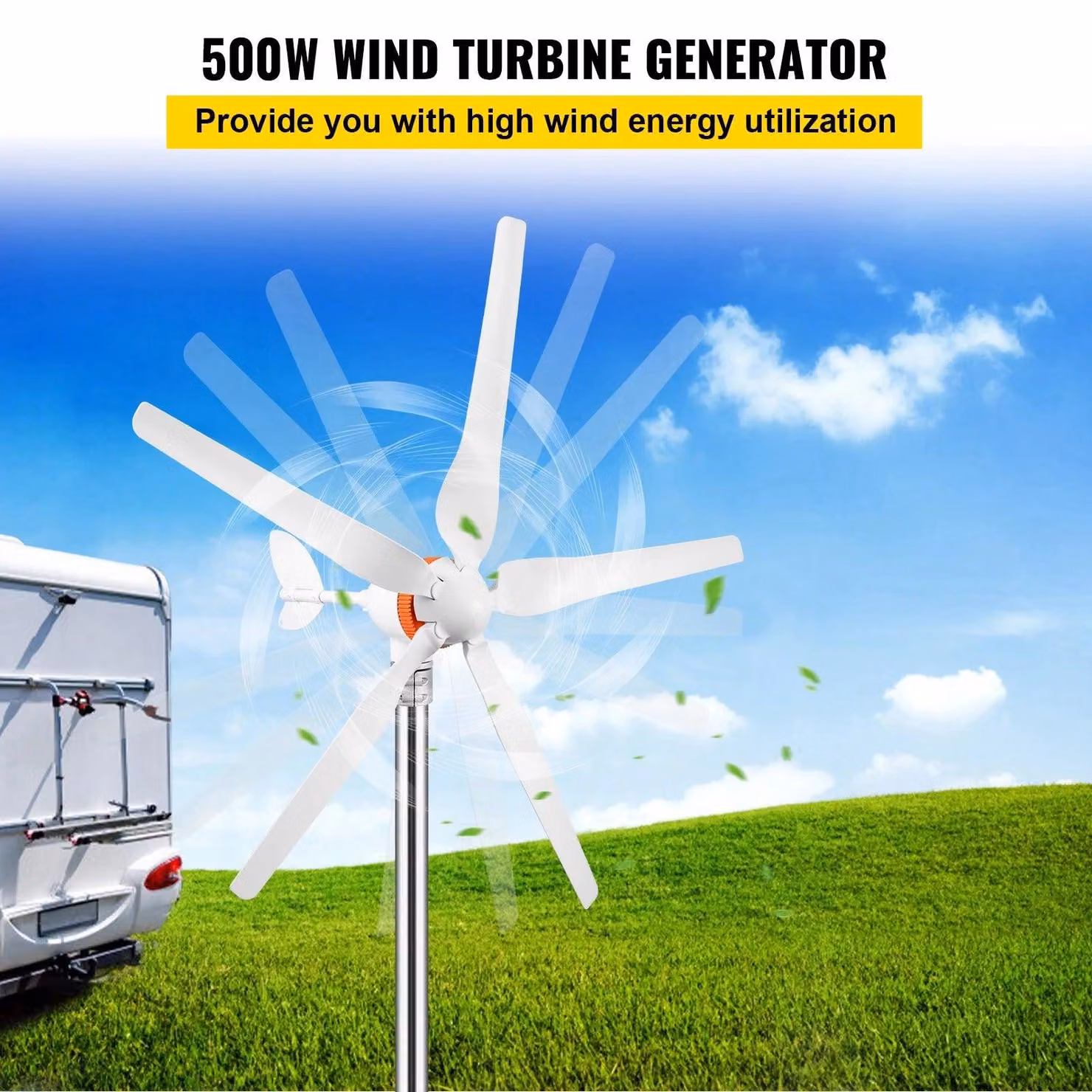 Turbina eolica - Generatore eolico - Turbina eolica - Energia eolica - Turbina eolica - 5 pale in fibra di nylon