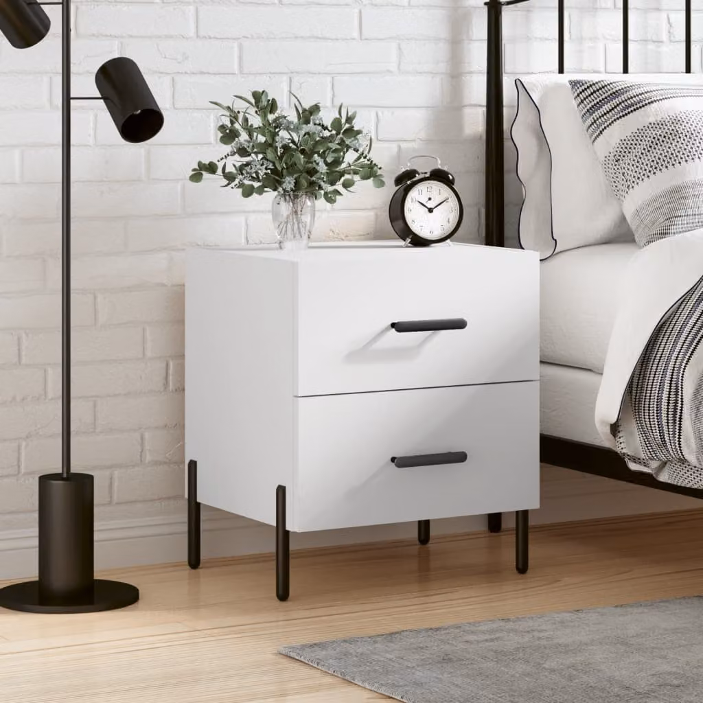 vidaXL Comodino Moderno Bianco in Legno e Metallo L: 40 cm, P: 35 cm, H: 47,5 cm