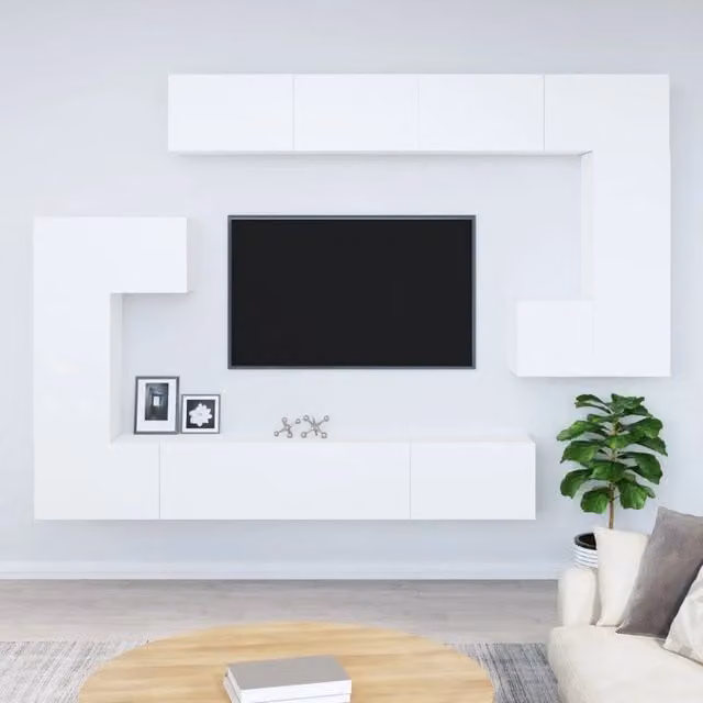 Mobile Porta TV a Parete vidaXL Bianco in Legno con Design Classico