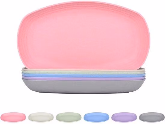 Set da pranzo in plastica, 6 pezzi, forma ovale, 29,5 cm, infrangibile, riciclabile, leggero, per la sicurezza, ideale per il soggiorno, il camper, le feste, i picnic e il campeggio, adatto al microonde, colorato