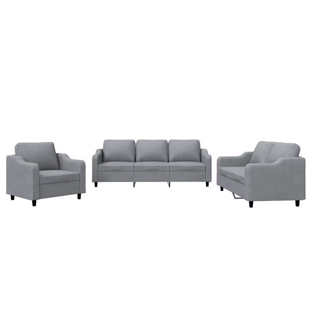 Set di divani 3 pezzi vidaXL in tessuto grigio con cuscini per soggiorno moderno – 2