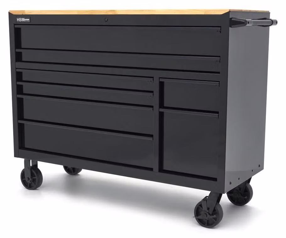 Carrello portautensili HBM, 8 cassetti, 142 cm, nero
