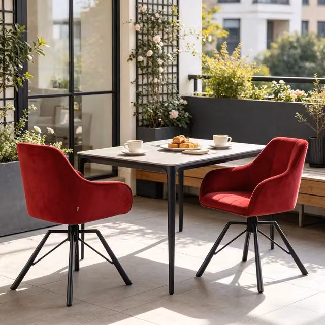 Set di 2 sedie da pranzo girevoli WISHDOR in velluto rosso con braccioli e base in metallo