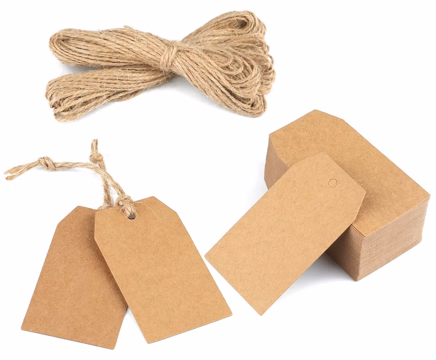 Etichette in carta kraft, 7x4 cm, 100 pezzi, con cordino di juta, colore marrone
