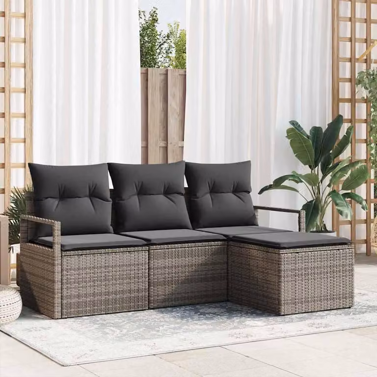 Maison Exclusive - Set di divani da esterno, 4 pezzi, grigio [Materiale sintetico]: rattan sintetico
