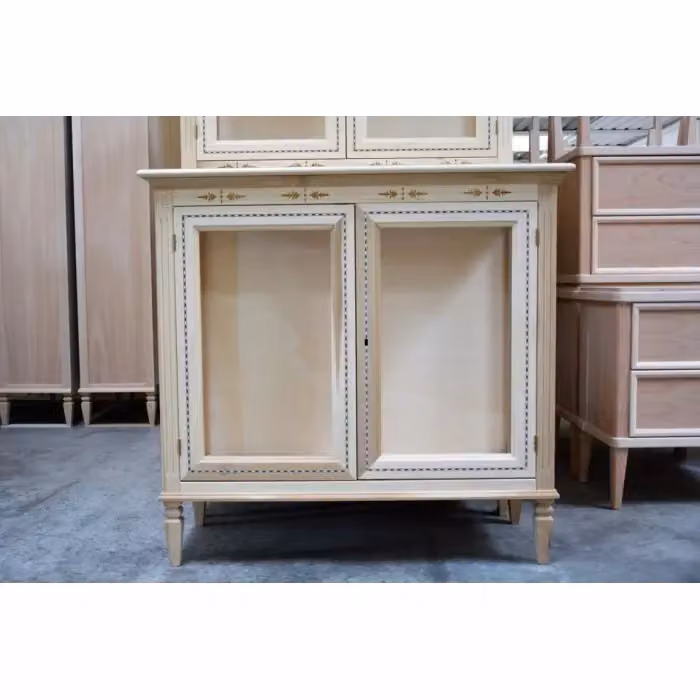 Vetrina classica Mobili 2G con 2 ante in vetro e legno grezzo marrone L: 106 cm, P: 41 cm, H: 100 cm – 2