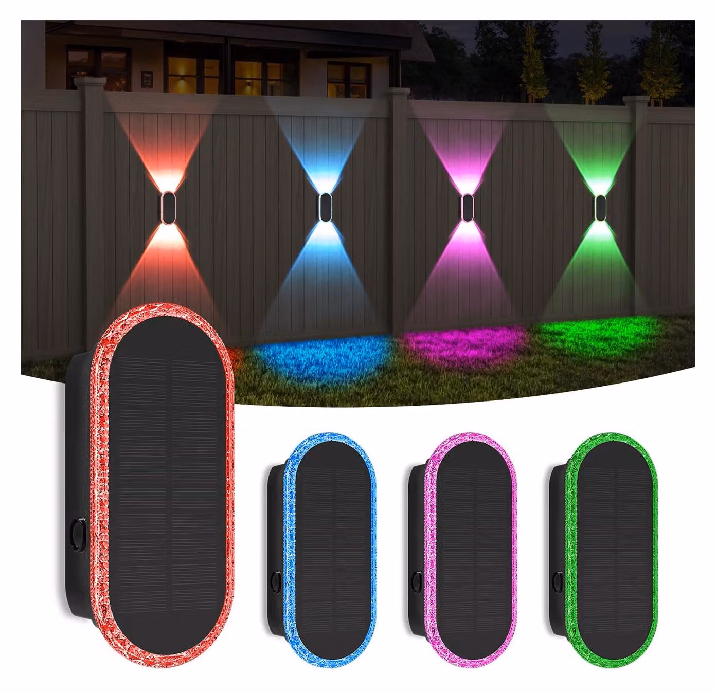 Set di 4 luci solari, LED, RGB, 7 colori, impermeabili, per uso esterno