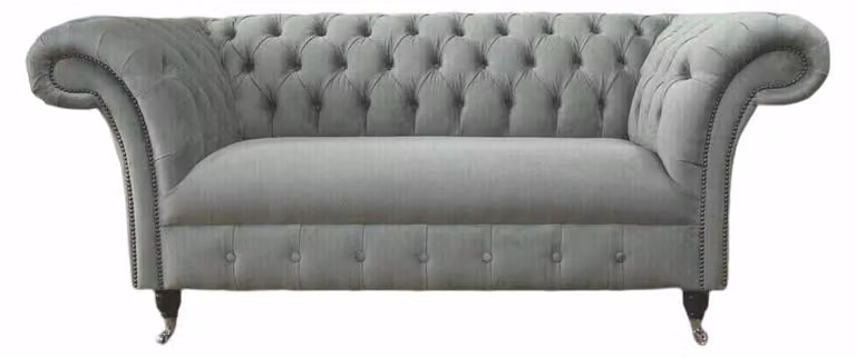 Graue Couch Polster Sofa Textil Stoff Chesterfield Couchen Grau 2 Sitz
