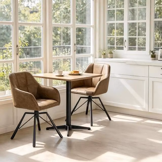 Sedia da pranzo girevole con braccioli e schienale ergonomico seduta ampia in finta pelle e metallo marrone set da 2
