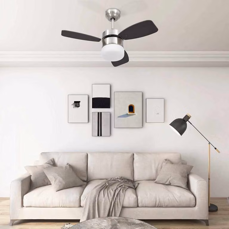 vidaXL Ventilatore da soffitto con luce LED e telecomando, Marrone e Cromo, Diametro: 76 cm