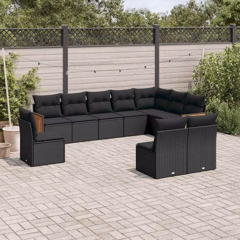 vidaXL Set Divani da Giardino 10pz in Polyrattan Nero con Cuscini Imbottiti e Rivestimenti Rimovibili