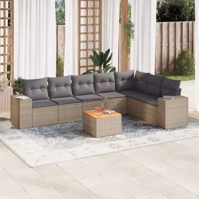 vidaXL Set Divano da Giardino a L 8 pz in Polyrattan con Cuscini Beige e Grigio – 1