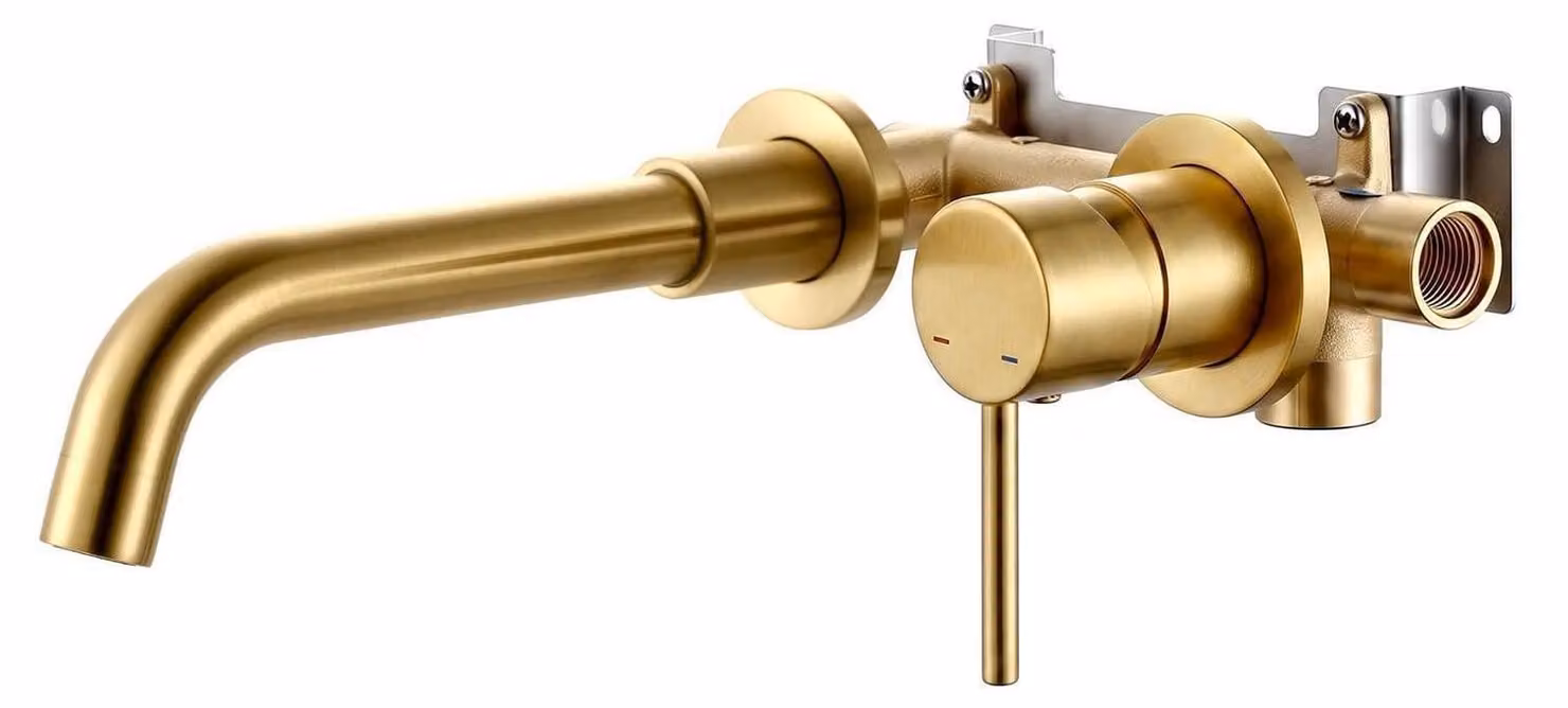 Miscelatore per lavabo da incasso, girevole a 360°, finitura oro opaco, realizzato in ottone massiccio