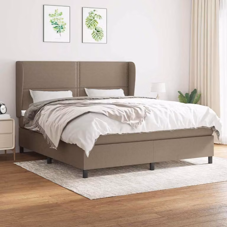vidaXL Letto Ibrido con Giroletto a Molle e Materasso in Tessuto Beige e Bianco, L/P: 180 x 200 cm