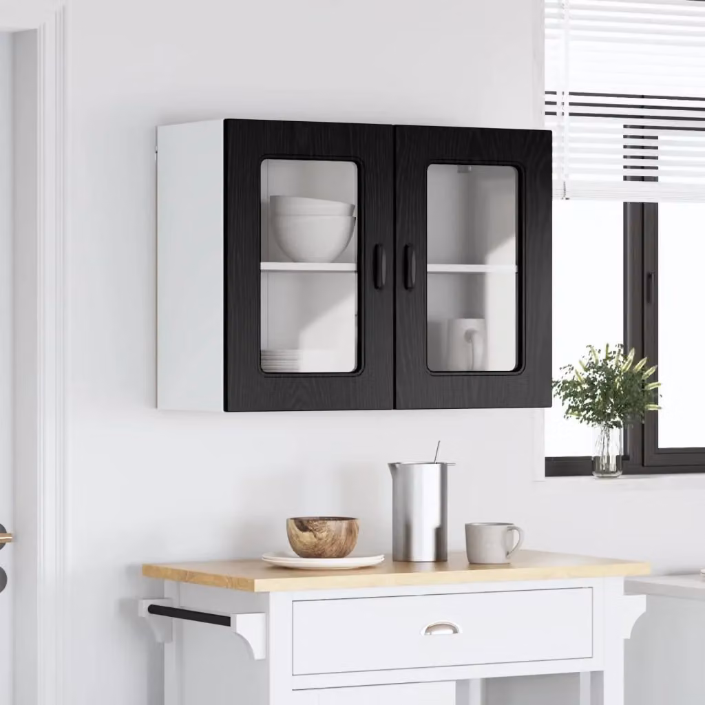 Mobile pensile da cucina Design In nero con ante in vetro e ripiani interni L/P/H: 80 x 31 x 60 cm – 2
