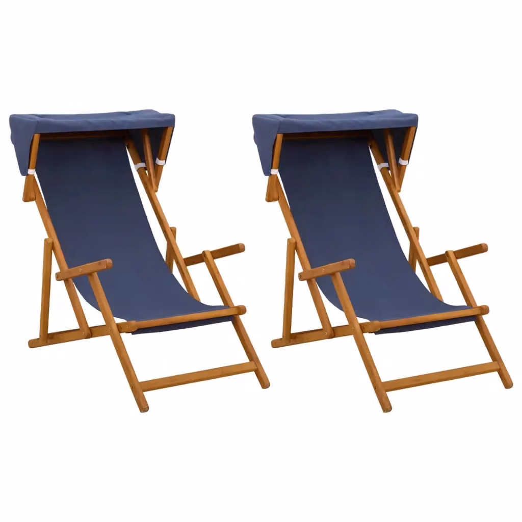 Set di 2 lettini prendisole vidaXL in legno di eucalipto trattato con tendalino parasole e poggiatesta regolabile, colore blu – 2