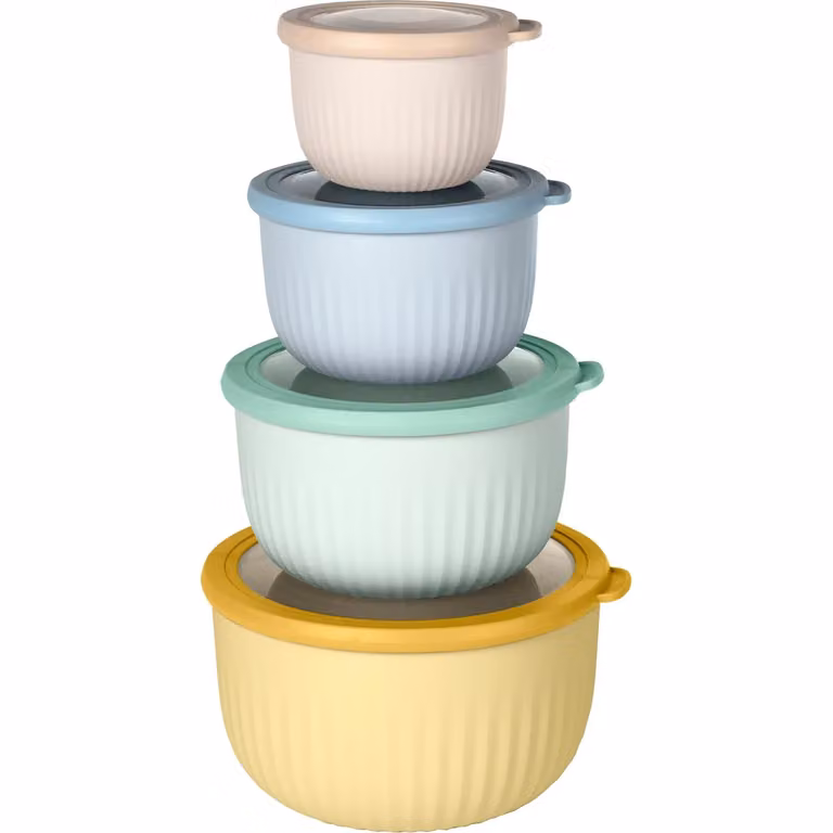 GUSTO CASA Set di 4 Contenitori Rotondi Alt Linea Timeless con Coperchi Ermetici in Plastica Multicolor L: 23,5 cm, P: 22,5 cm, H: 13,0 cm