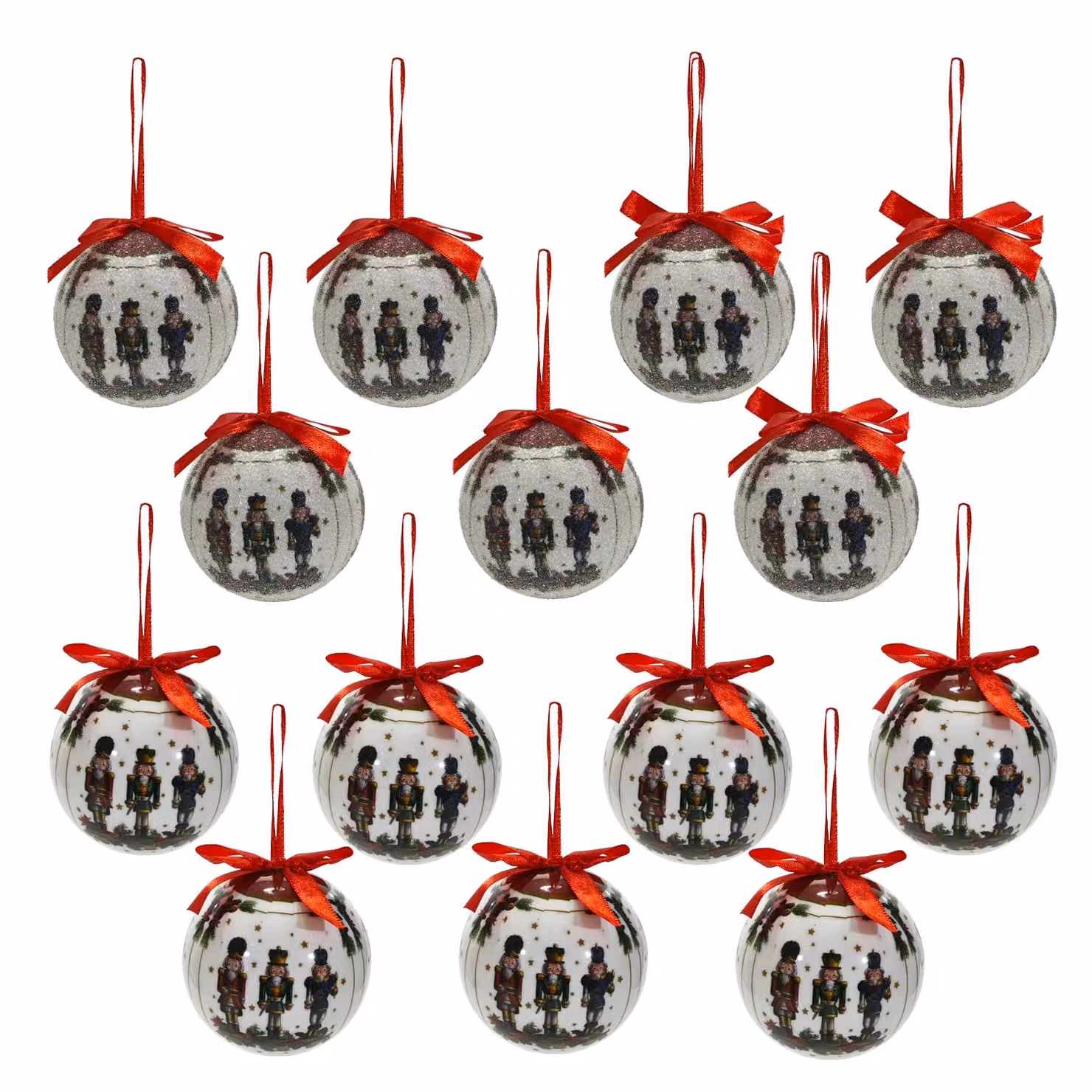Set di 14 Palle di Natale con Schiaccianoci VESTIAMO CASA, decorazioni multicolore e rosse, diametro: 7,5 cm – 1