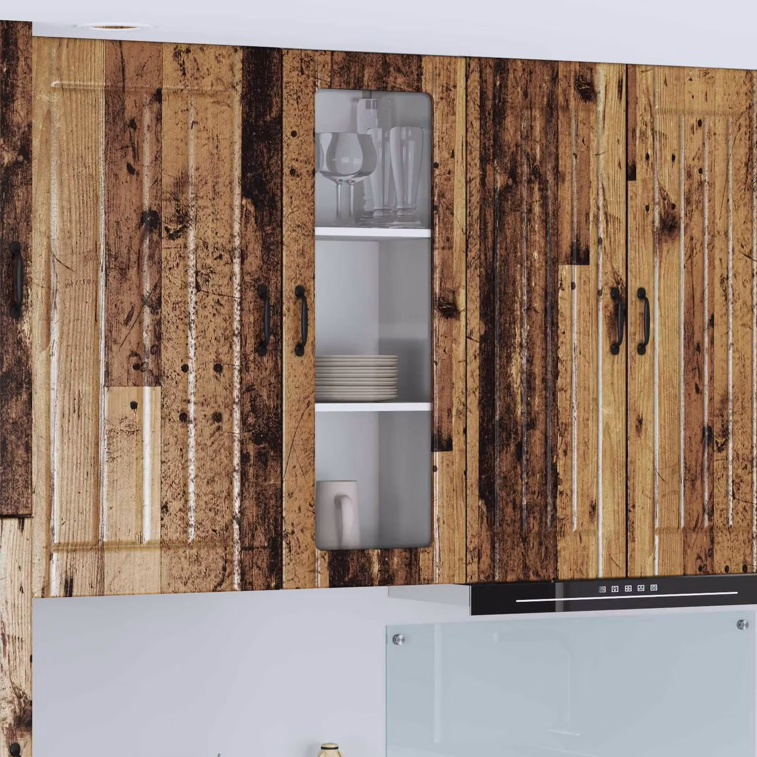 Mobile da parete LUCCA vidaXL in legno antico e vetro, L 40 cm x P 31 cm x H 100 cm