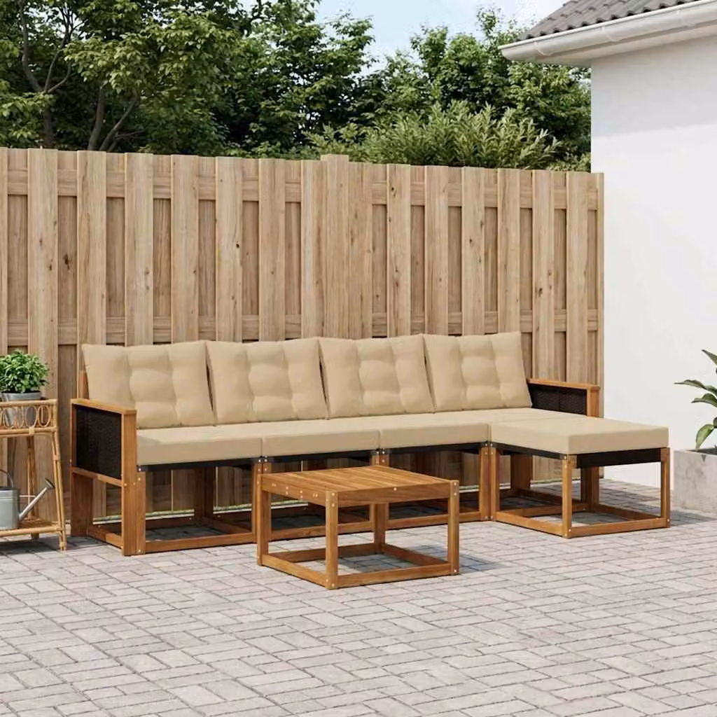 Set di divani da esterno vidaXL 6 pz in legno di acacia con cuscini beige e marrone per giardino e terrazza