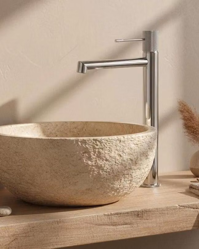 Rubinetto alto per lavabo senza scarico in ottone cromo Melin