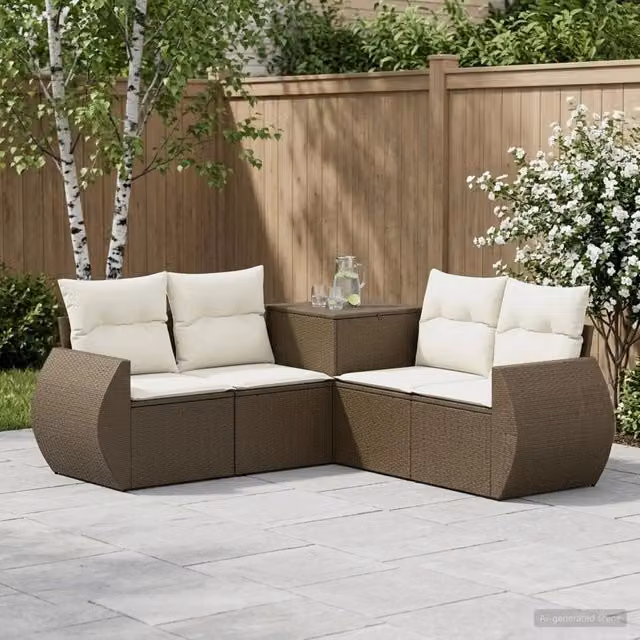 Set di divani 5 pz Marrone e Bianco Crema 188 x 188 x 85 cm 3447894