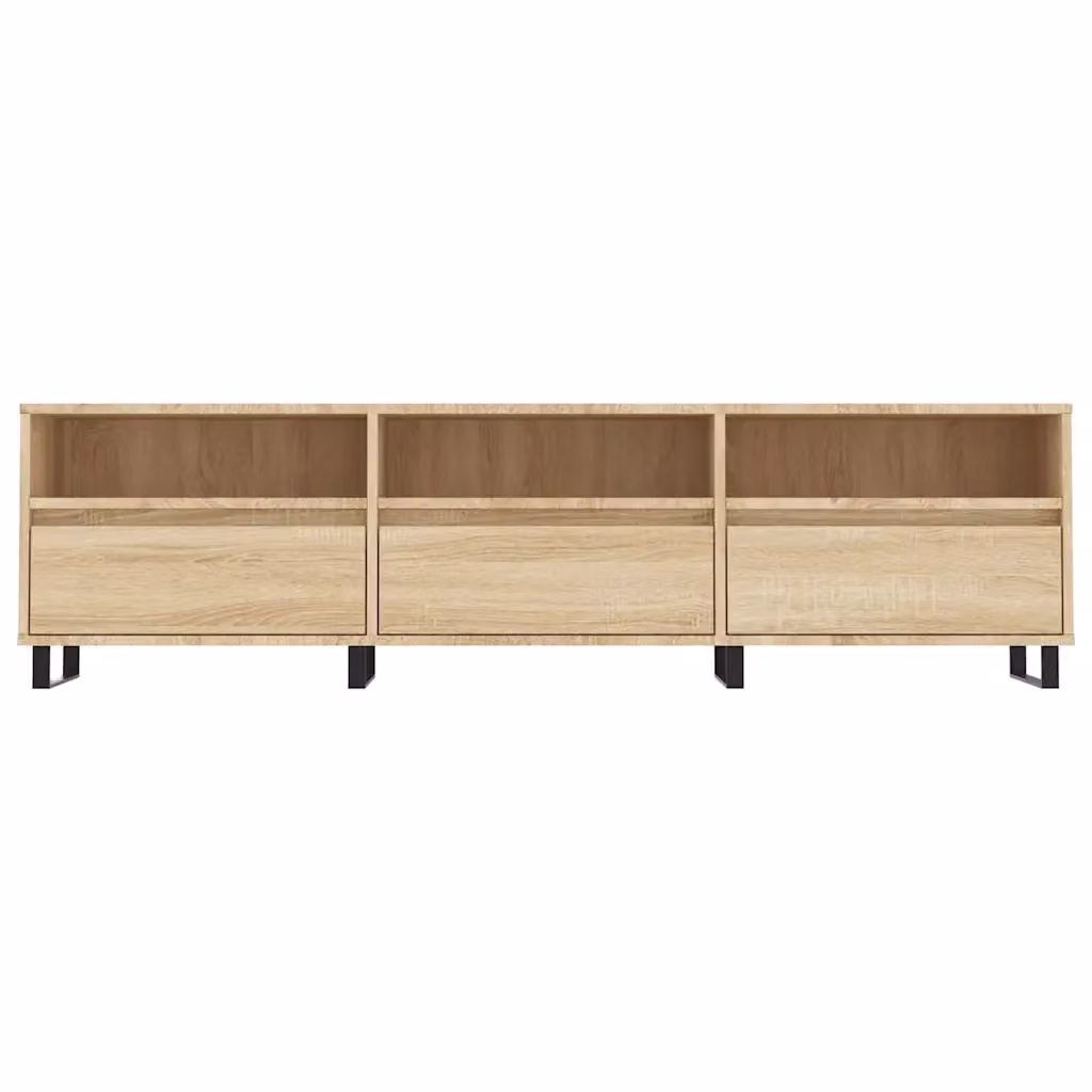 Mobile porta TV moderno HELLOSHOP26 in legno composito rovere e nero con ampio spazio contenitivo L 150 cm x P 30 cm x H 44,5 cm – 2