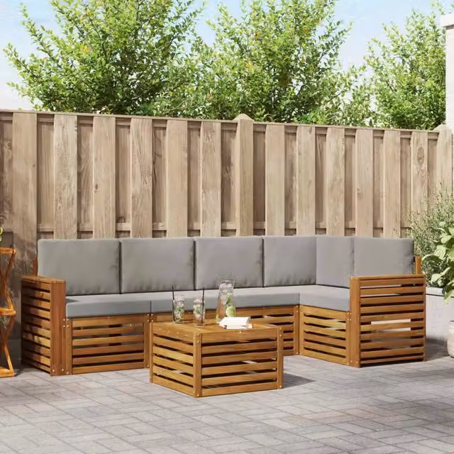 Set di divani da esterno 6 pz Grigio Naturale e Chiaro 3374856