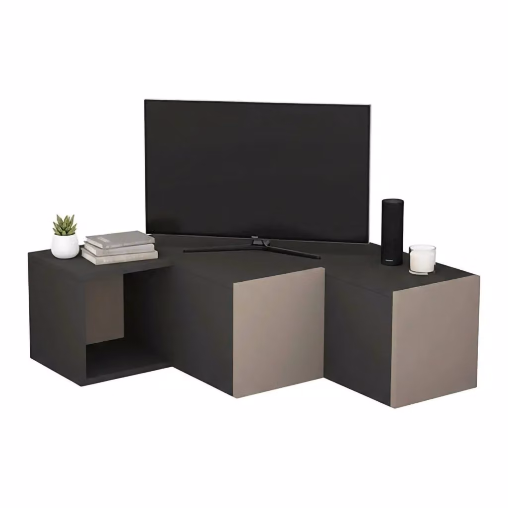 Mobile porta TV Fiorenza DMORA, Credenza da soggiorno moderna in MDF, Antracite e Beige, L: 90 cm, H: 92 cm, P: 32 cm – 2
