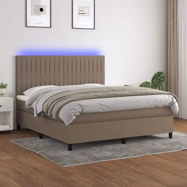Letto Ibrido con Materasso vidaXL in Tessuto Beige con Illuminazione LED e Porte USB L/P/H: 180 x 200 cm