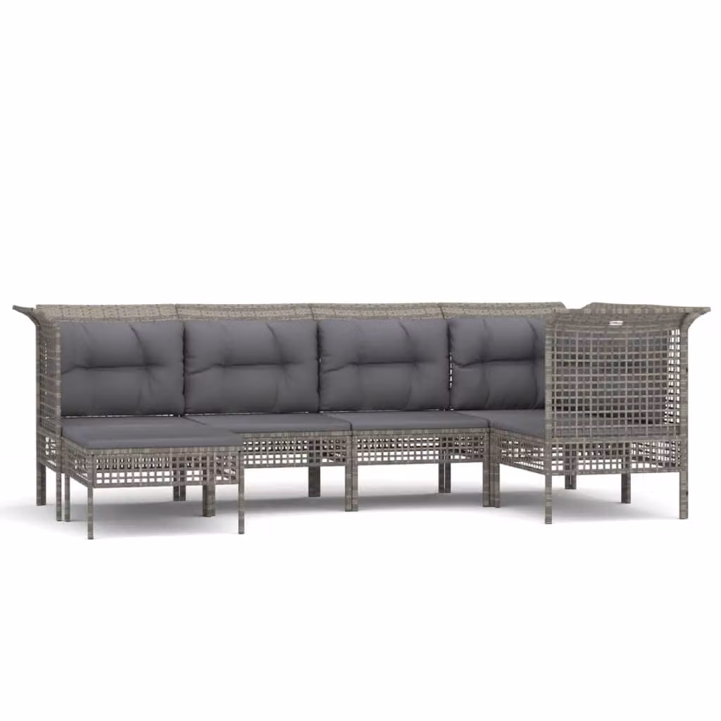 Set Divani da Giardino 6 pz con Cuscini in Polyrattan Grigio