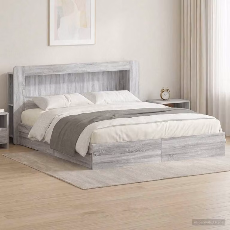 vidaXL Telaio del letto moderno con cassetti in legno Sonoma grigio L/P/H: 221.5 x 180 x 140 cm