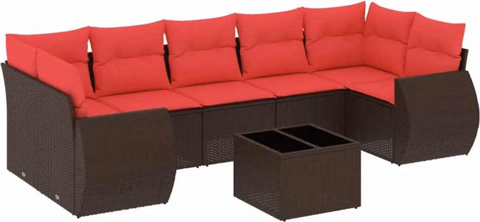 Set Divani da Giardino 8 pz con Cuscini Marrone in Polyrattan