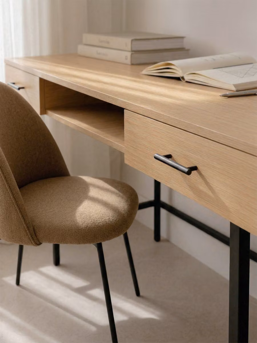 Scrivania moderna Vega Kenay Home in legno e metallo, colori beige e nero, L: 120 cm, H: 76 cm – 2