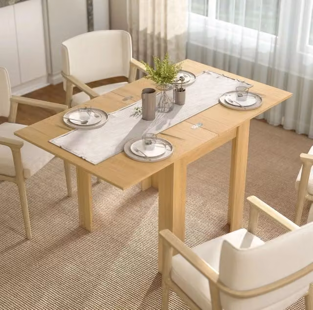 Tavolo da pranzo allungabile 140x80x77,5 cm in legno naturale, salvaspazio –
