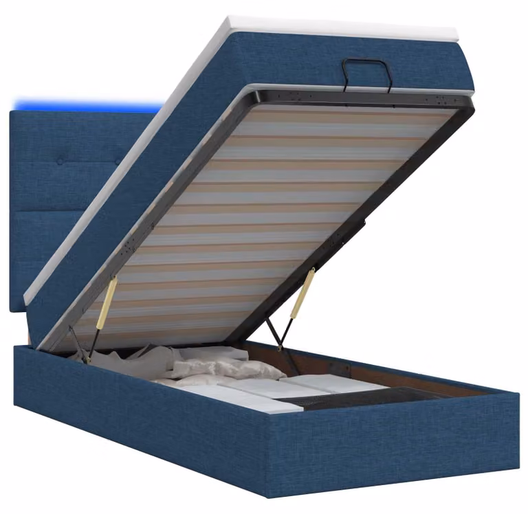 Panca contenitore con materasso e illuminazione LED blu, 80 x 200 cm, rivestita in tessuto