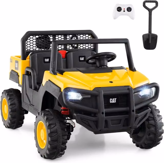 Giocattolo da guidare bambini camion ribaltabile elettrico caterpillar, Giocattolo da guidare 24V 2 posti bambini Giallo-Macchinine giocattoli