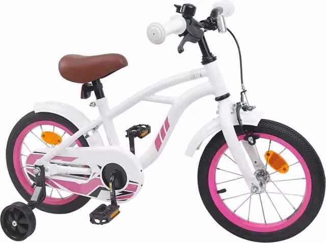 Bicicletta per bambini da 12 pollici bianca con struttura in metallo e pneumatici in gomma