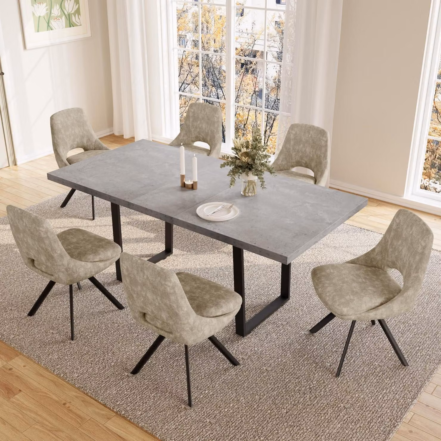 Tavolo allungabile con 6 sedie, color marrone chiaro, dimensioni 130-170 cm, realizzato in MDF